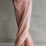 Vestido Maxi Minimalista Rosa con escote en V de lino mezclado para Mujer