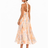 Aurora | Vestido con cuello halter y estampado acuarela
