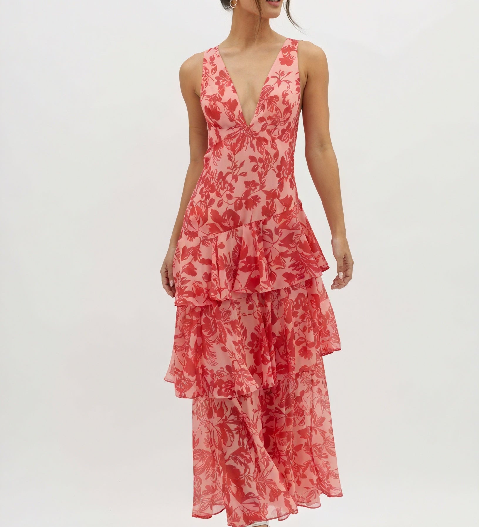 Vestido con Estampado Floral y Escote Profundo