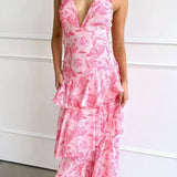 Vestido con Estampado Floral y Escote Profundo