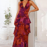 Vestido con Estampado Floral y Escote Profundo