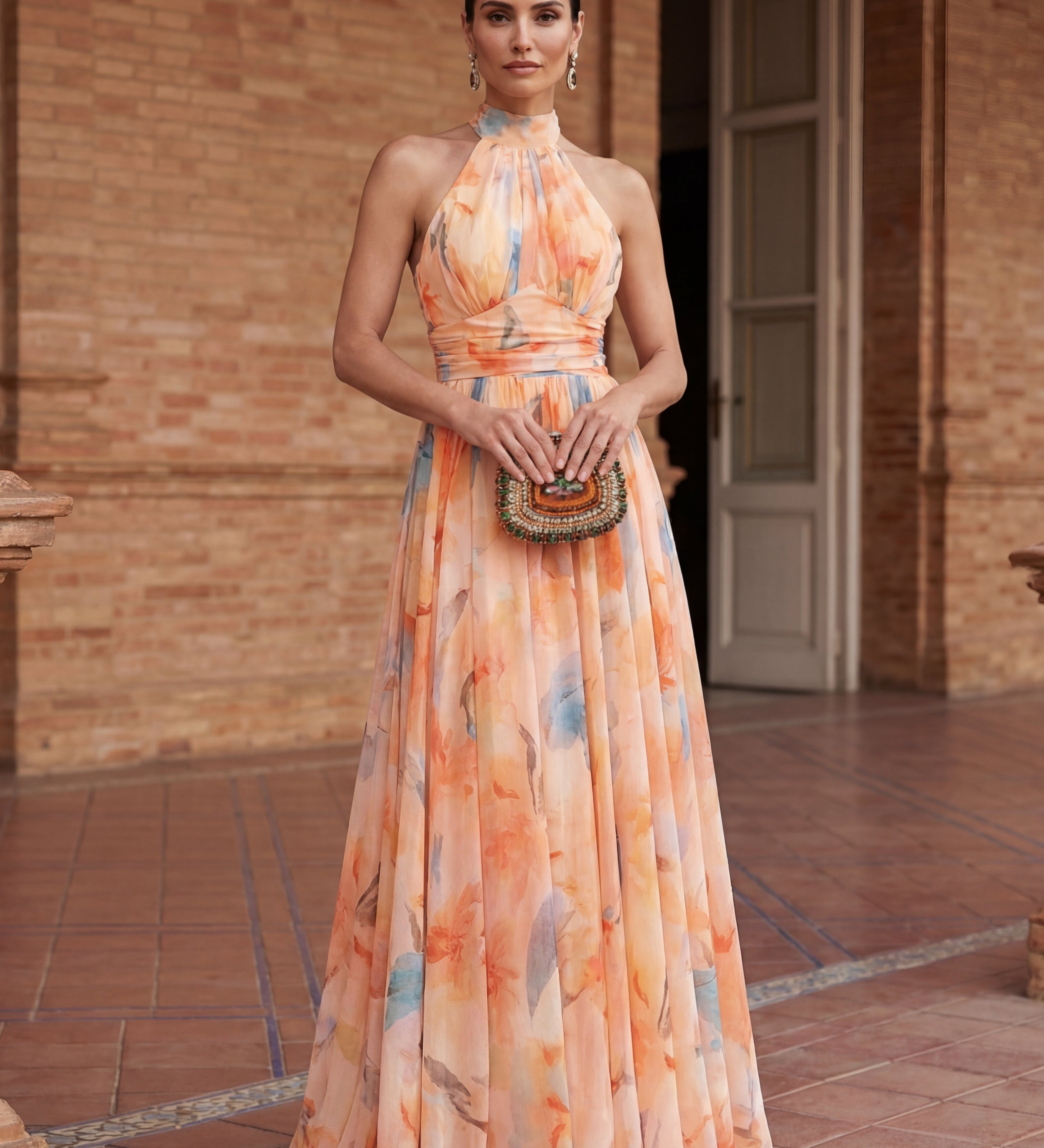 Esther™ | Vestido de Cuello Halter con Estampado de Acuarela