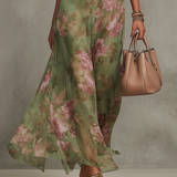 Serena ∙ Vestido largo verde floral en chiffon con escote halter