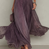 Flavia • Vestido largo violeta con escote de lágrima y borde de encaje de chiffon