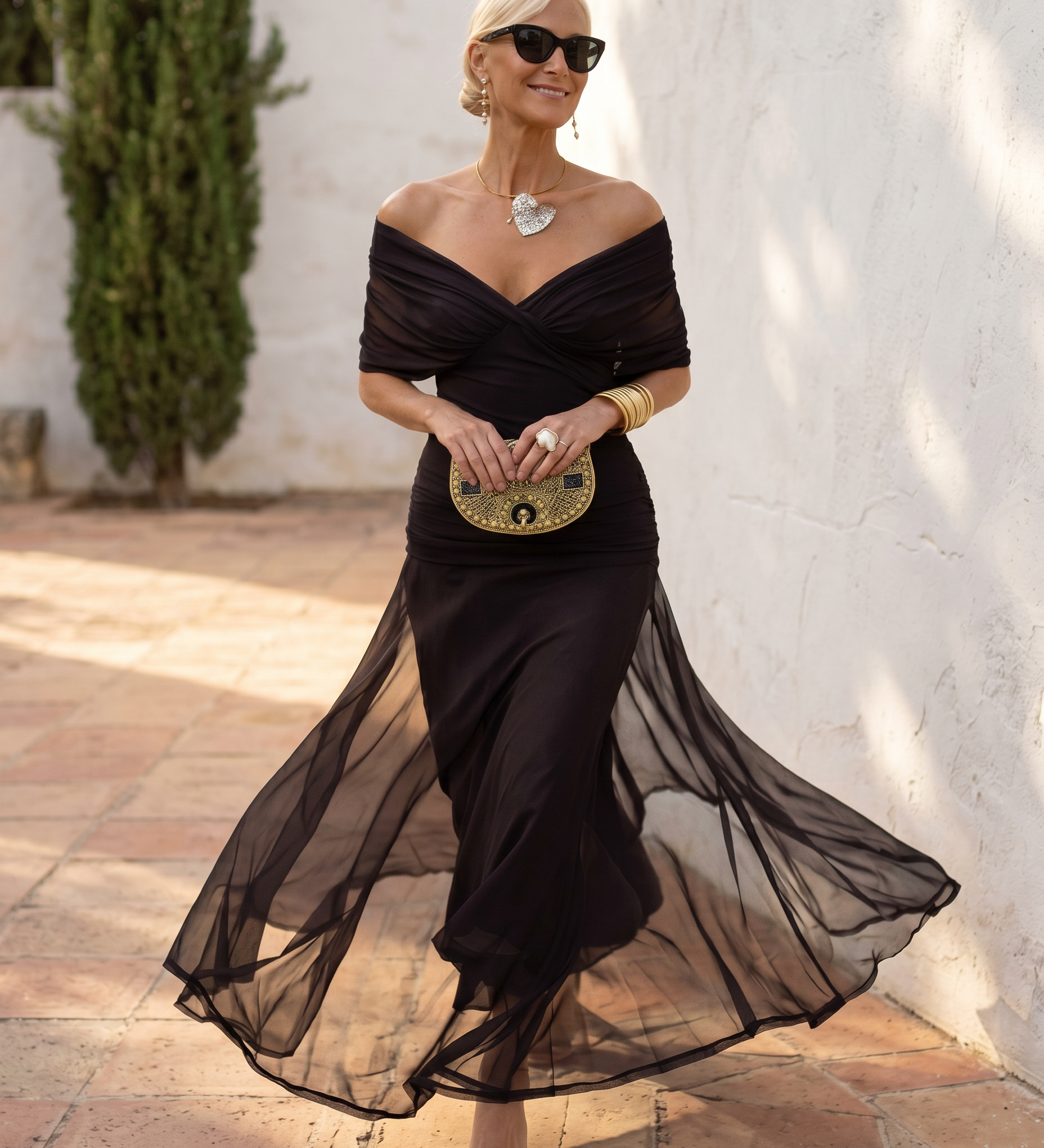 Vestido maxi elegante para fiesta con escote en corazón