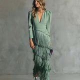 Alessia - Vestido midi elegante con mangas de flecos