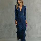 Alessia - Vestido midi elegante con mangas de flecos