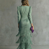Alessia - Vestido midi elegante con mangas de flecos