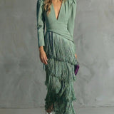 Alessia - Vestido midi elegante con mangas de flecos