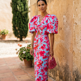 Carla | Vestido Midi Estampado con Mangas Abullonadas