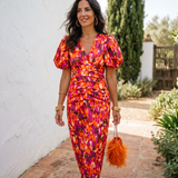 Carla | Vestido Midi Estampado con Mangas Abullonadas