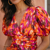 Carla | Vestido Midi Estampado con Mangas Abullonadas