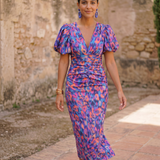 Carla | Vestido Midi Estampado con Mangas Abullonadas