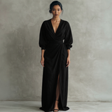 Vestido Maxi Minimalista Rosa con escote en V de lino mezclado para Mujer