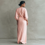 Vestido Maxi Minimalista Rosa con escote en V de lino mezclado para Mujer